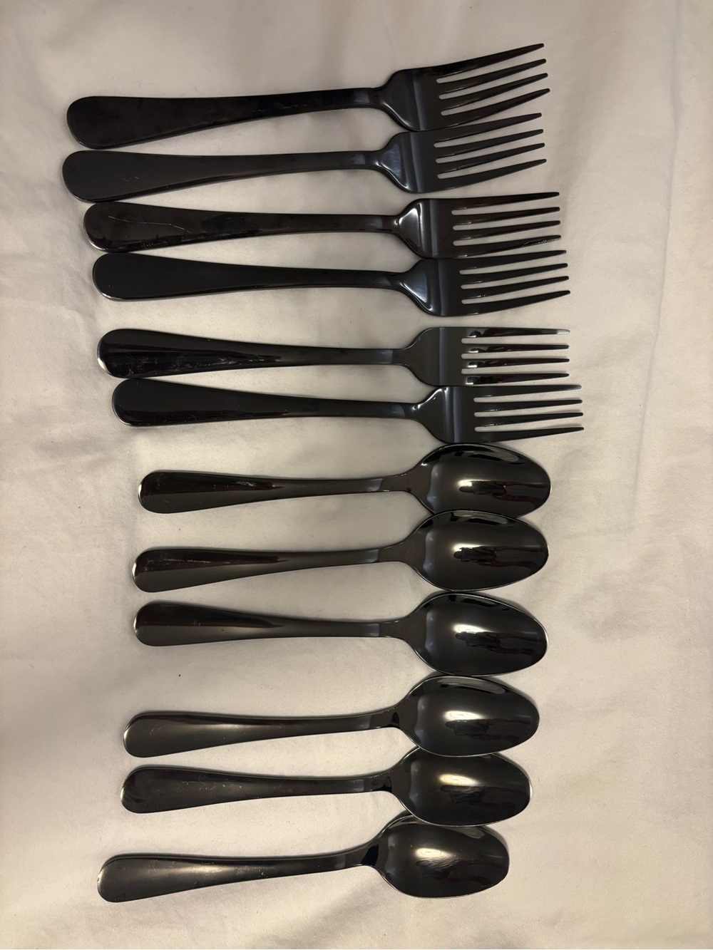 Black Stainless Steel Flatware Set - 6 Forks & 6 Spoons